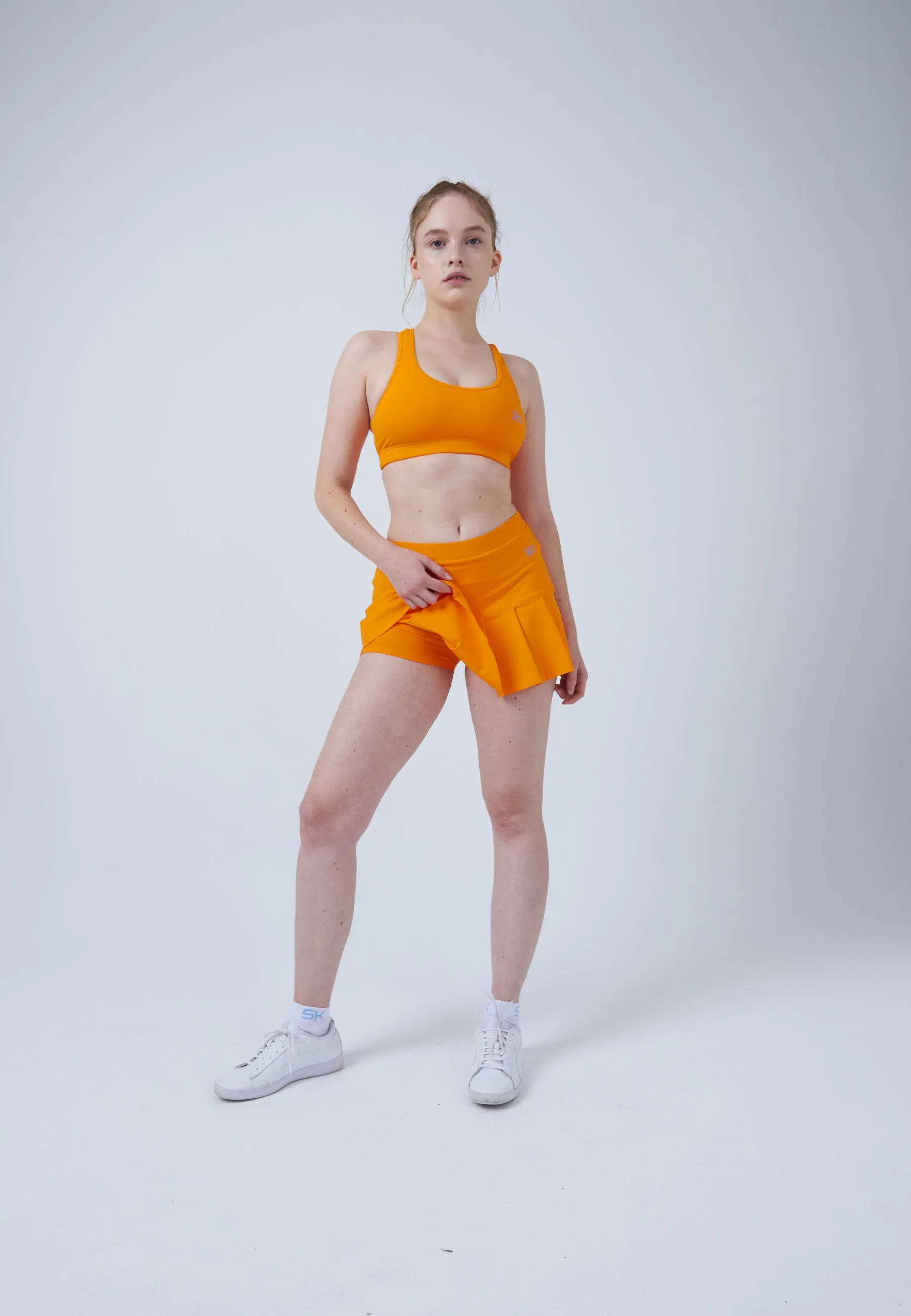 Pleated Tennis Skort, orange Heritage Inspired Tiered hem