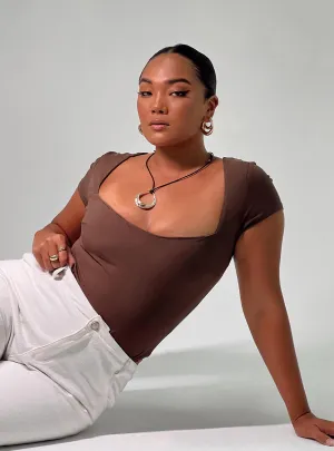 Nolan Short Sleeve Bodysuit Brown velvet bodysuit