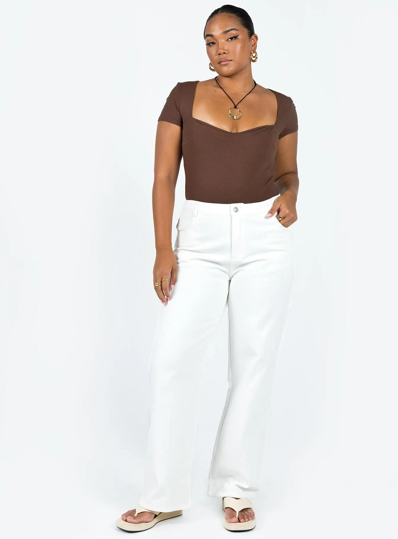 smart casual bodysuit low back bodysuit Nolan Short Sleeve Bodysuit Brown