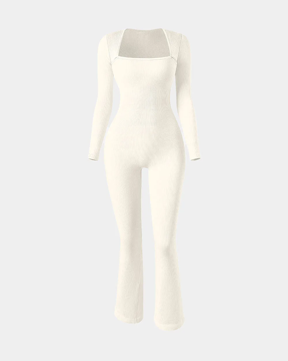 Ribbed Long Sleeve Bell Bottoms Flare Jumpsuits Sport Unisex Hot Premium