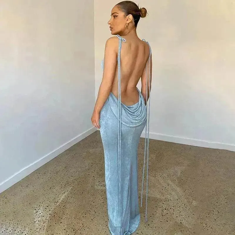 Women's Backless Charming Strap Slim Dress Tube Top Halter Dress Club Party Beach Outfits Summer Daily Favorite