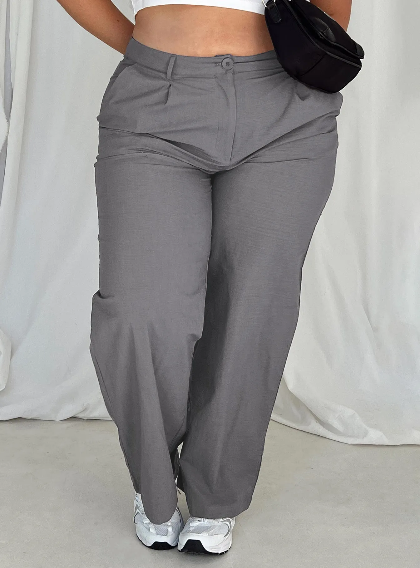 Wide-leg cut Ripstop Texture Betsy Pants Grey Curve