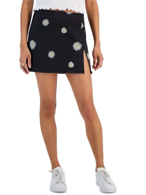 Women's Daisy Printed Denim Skirt,Black Chic Fit