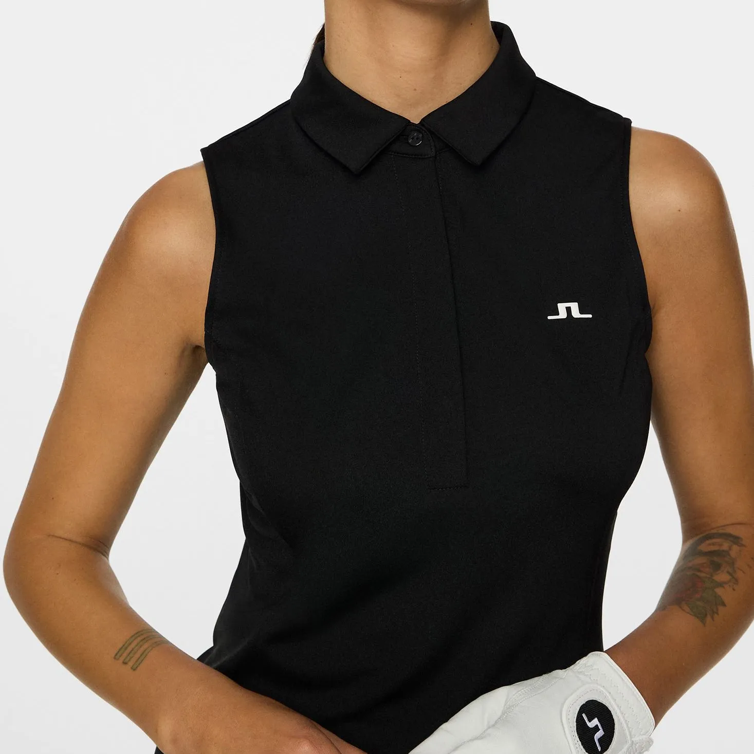 Transitional Fashion J.Lindeberg Women's Dena Sleeveless Golf Polo Shirt - Black