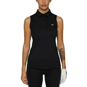 J.Lindeberg Women's Dena Sleeveless Golf Polo Shirt - Black Reinforced Hem
