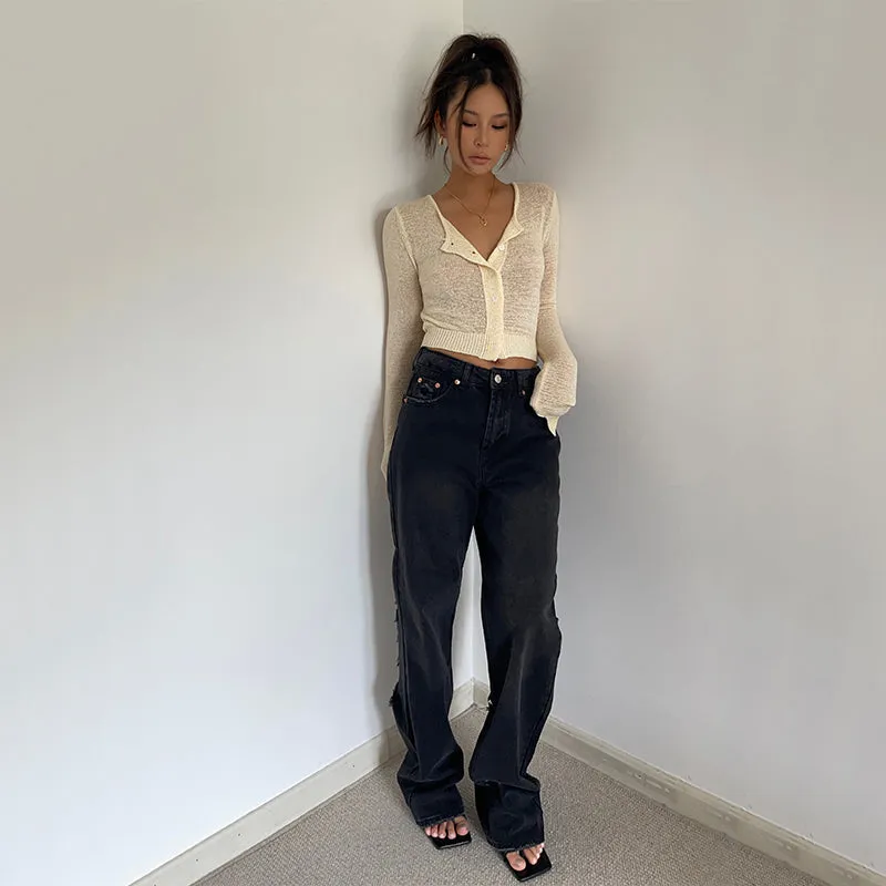 Clear Tone temperature regulation Women's Retro High Waist Loose Wide Legs Jeans