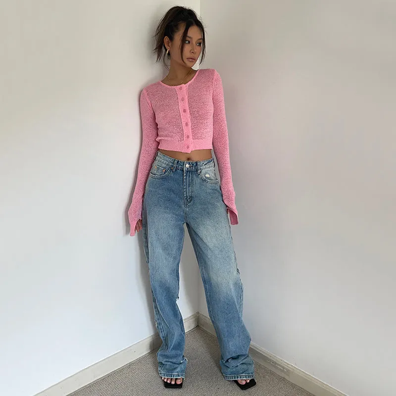 Women's Retro High Waist Loose Wide Legs Jeans Layered Paneling