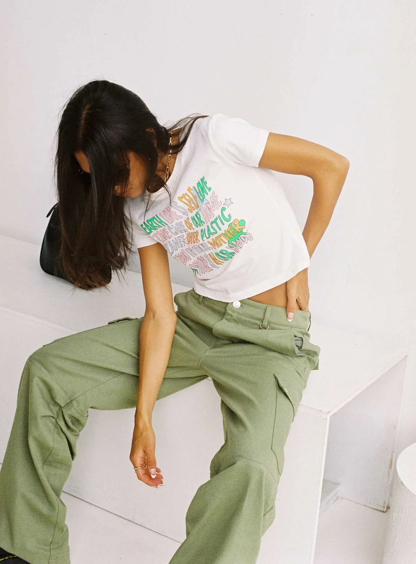 Feminine Fit Playful Design Organic Be Kind Charity Baby Tee Cream