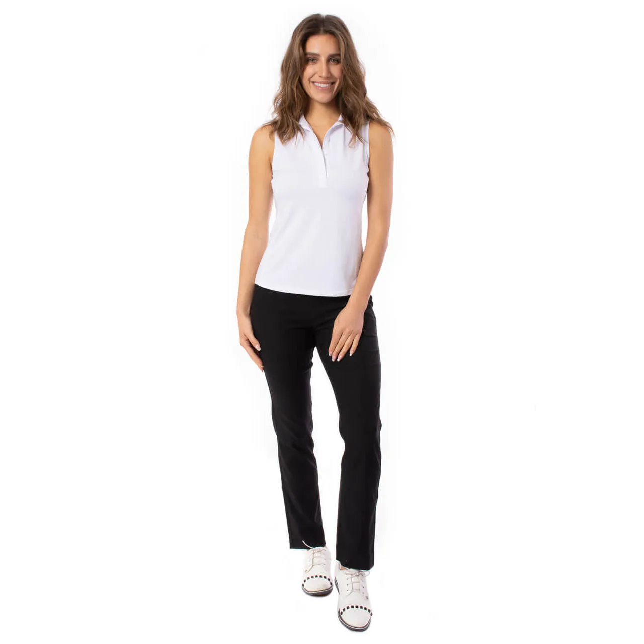 Golftini Women's Sleeveless Ruffle Golf Polo Shirt - White Trendy Outerwear