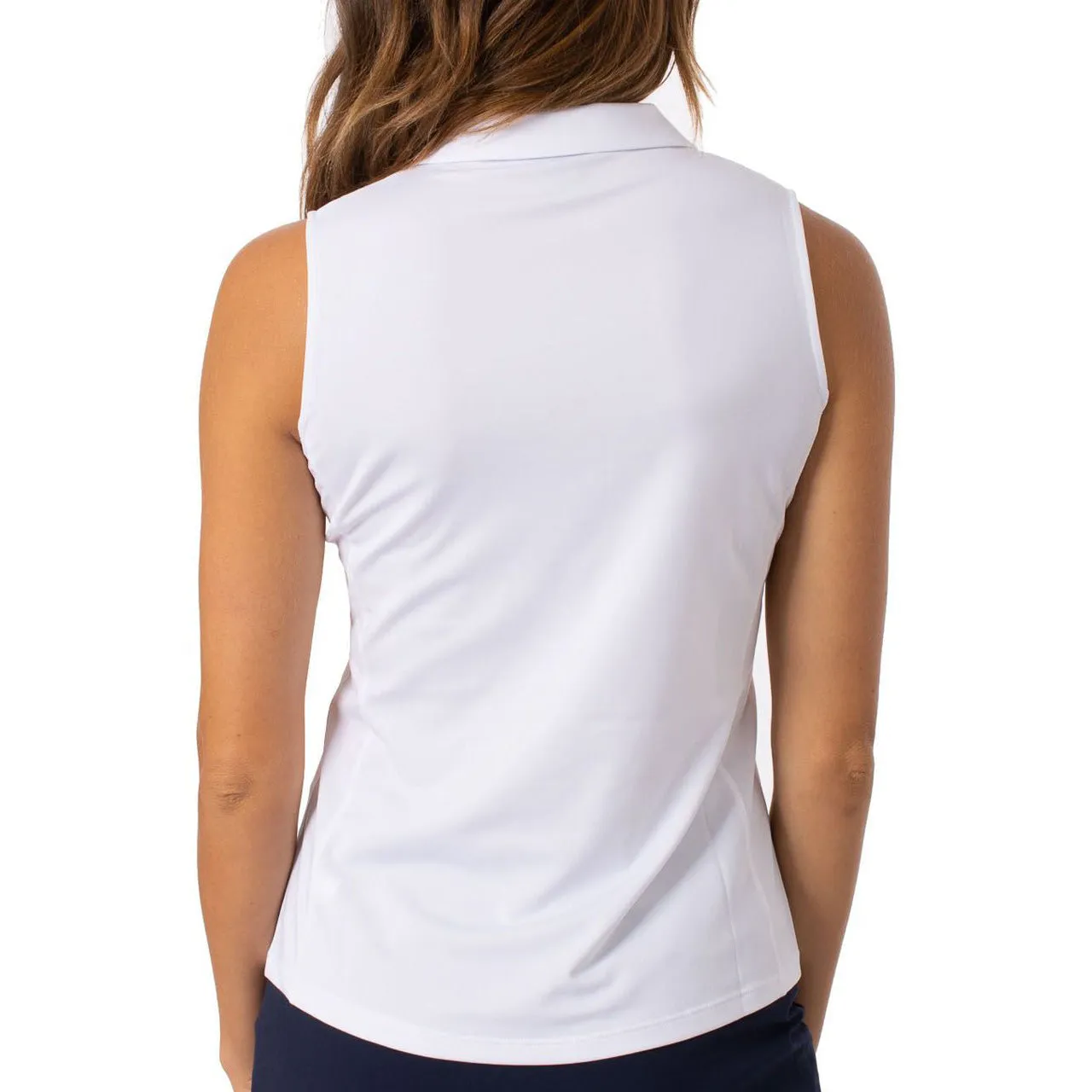 Golftini Women's Sleeveless Ruffle Golf Polo Shirt - White FlexibleCuff Denim style