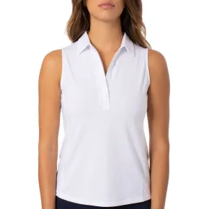 Golftini Women's Sleeveless Ruffle Golf Polo Shirt - White Versatile Dress Layer Play