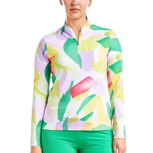 Flexible Waistband Street Light Nivo Women's Lolita UV Long Sleeve Mock Neck Golf Shirt - Classic Green