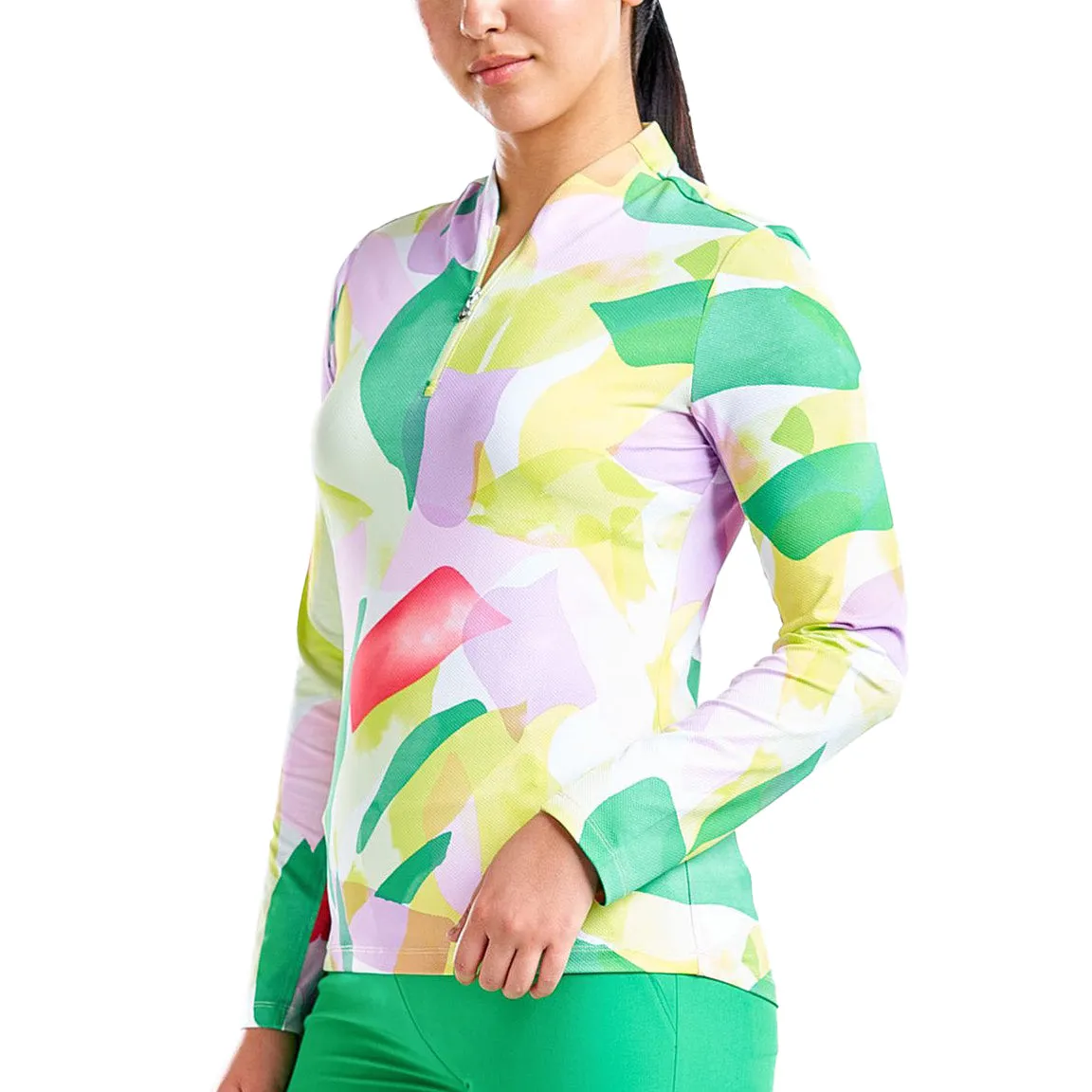 Fashion Trend Nivo Women's Lolita UV Long Sleeve Mock Neck Golf Shirt - Classic Green