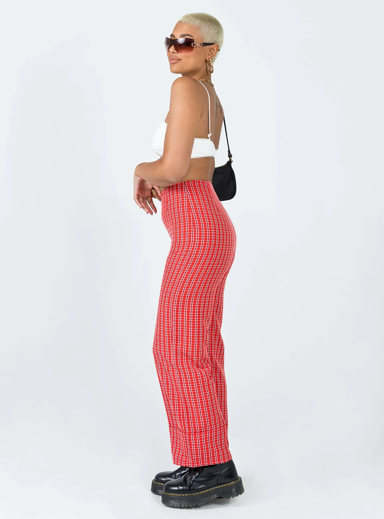 Euros Pants Red Tartan Slim Waist