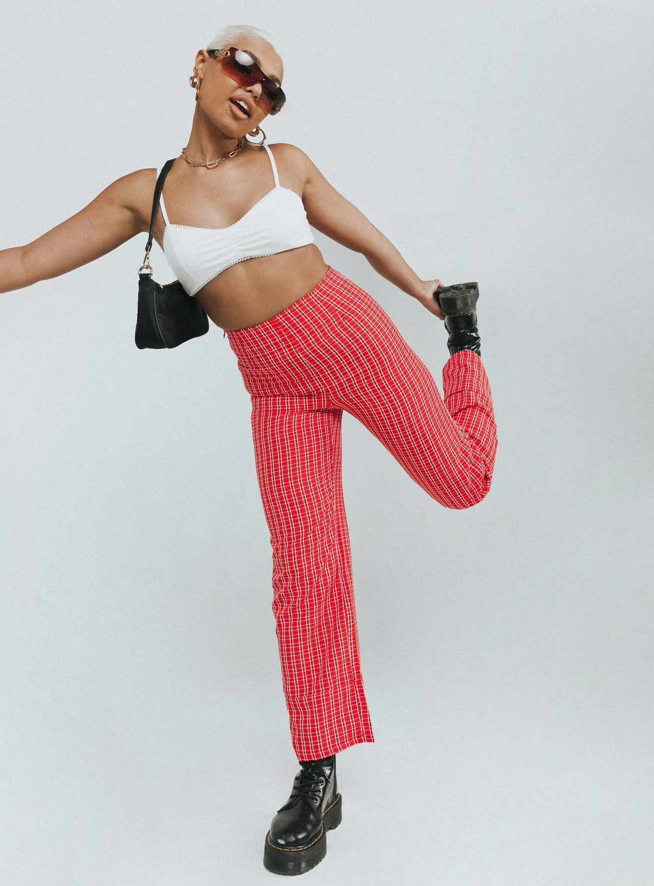 Outdoor Use Casual Movement Euros Pants Red Tartan