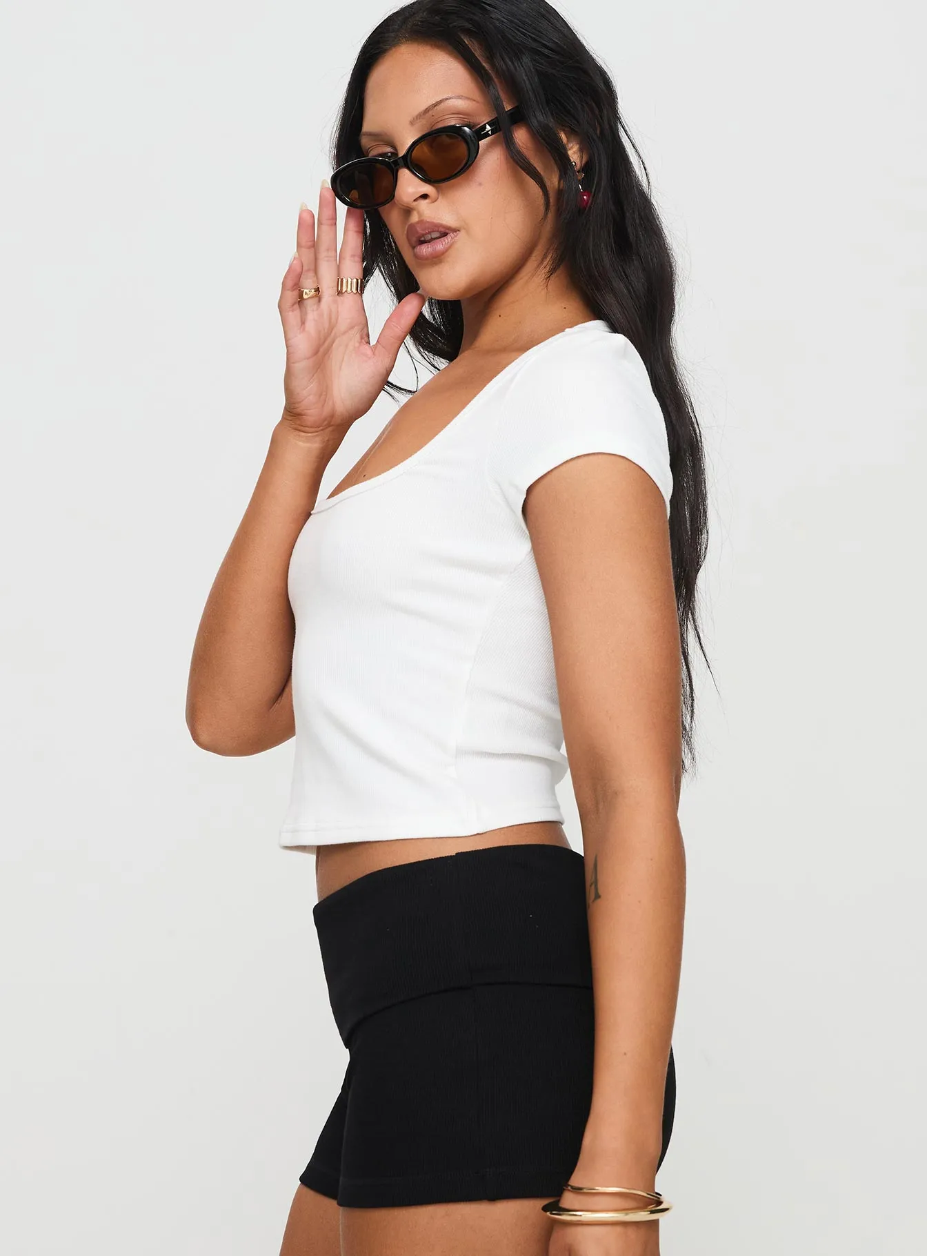 Light Casual Comfy Wardrobe Baseline Square Neck Rib Top White