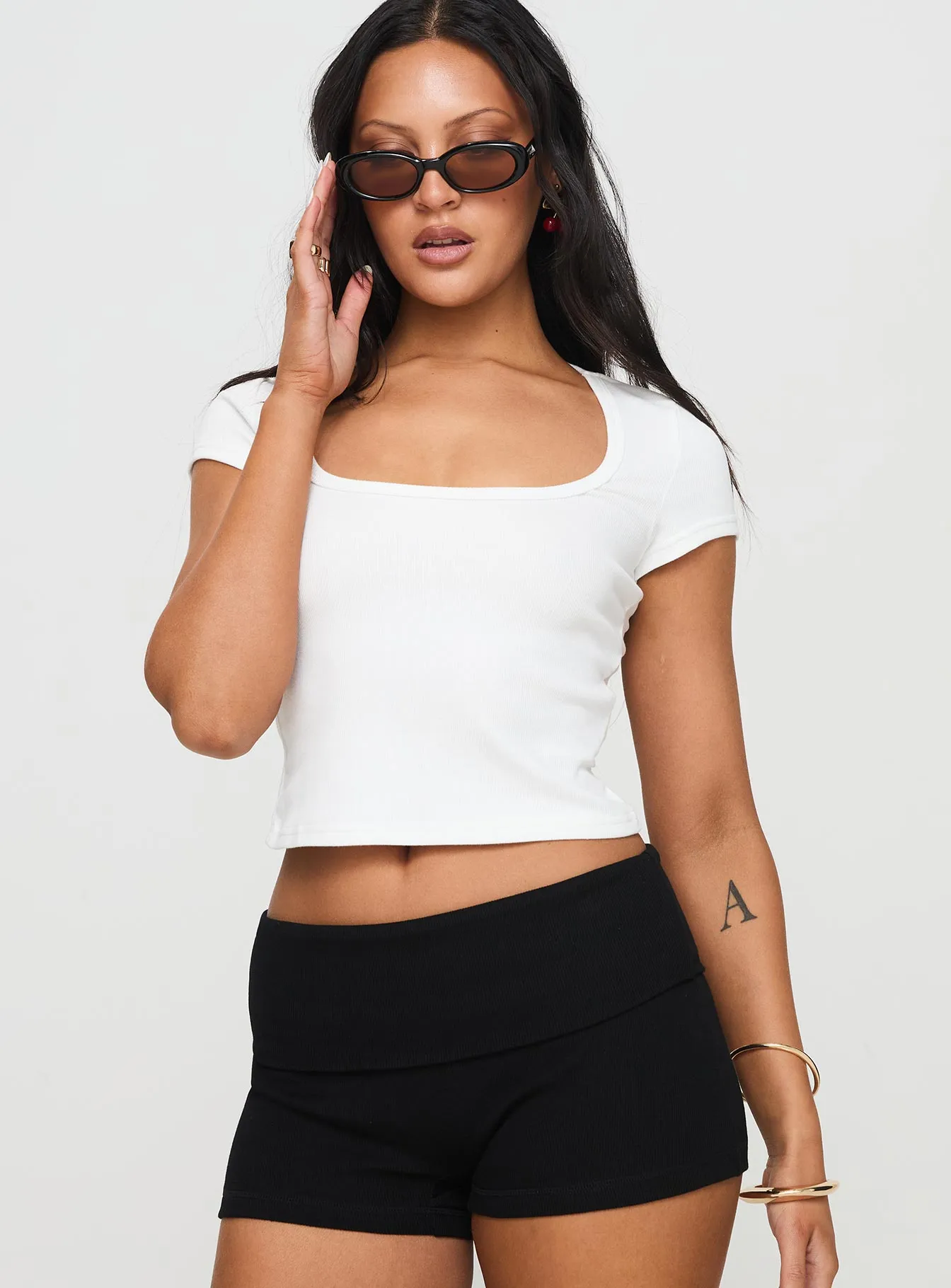 Wrinkle Resistant Cloth Baseline Square Neck Rib Top White