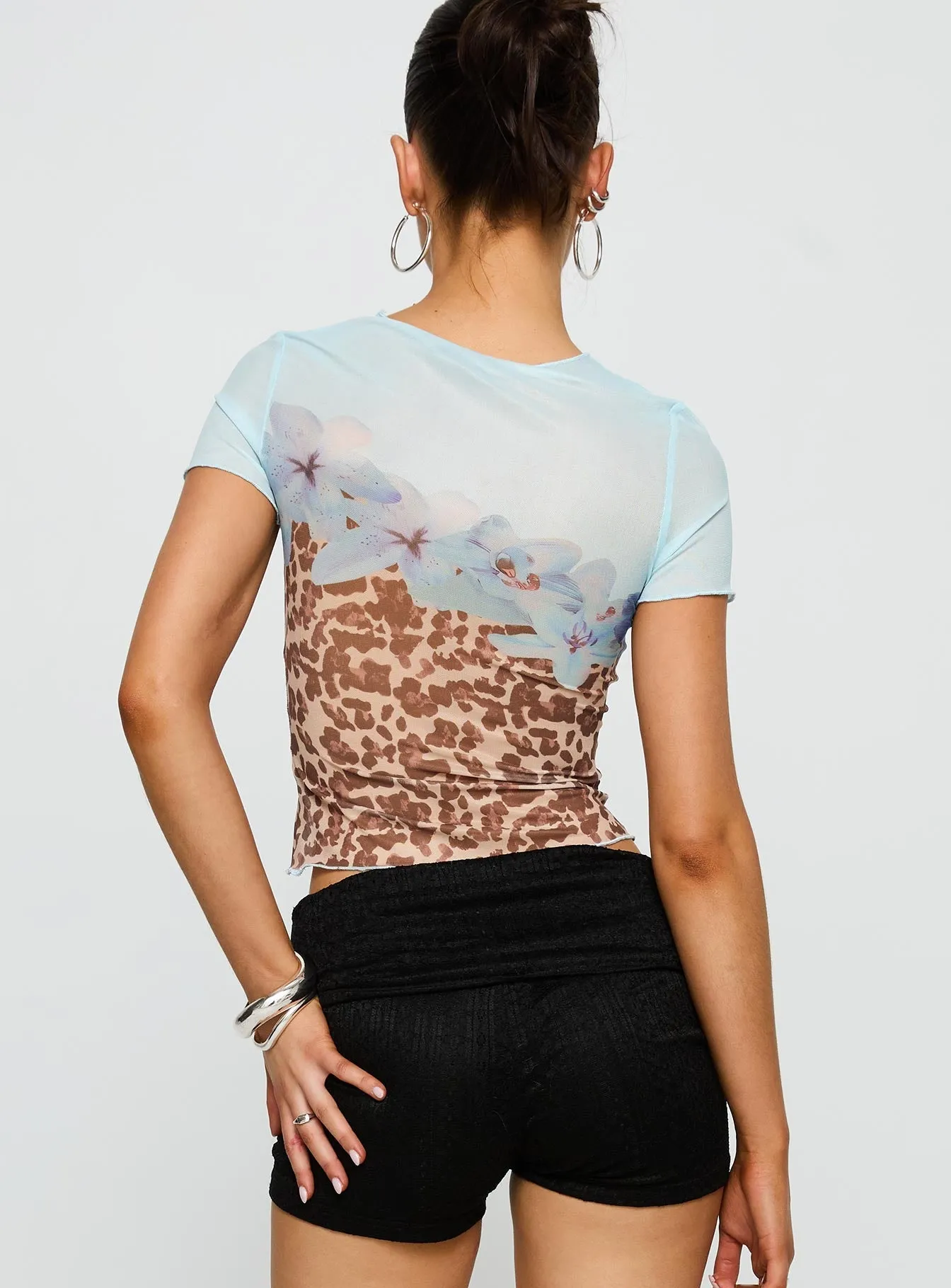 Timeless Fit Pop Quiz Mesh Top Blue / Leopard