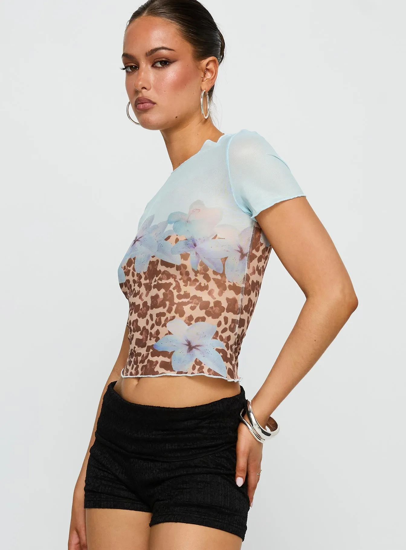 Relaxed Style FunctionalPockets Pop Quiz Mesh Top Blue / Leopard