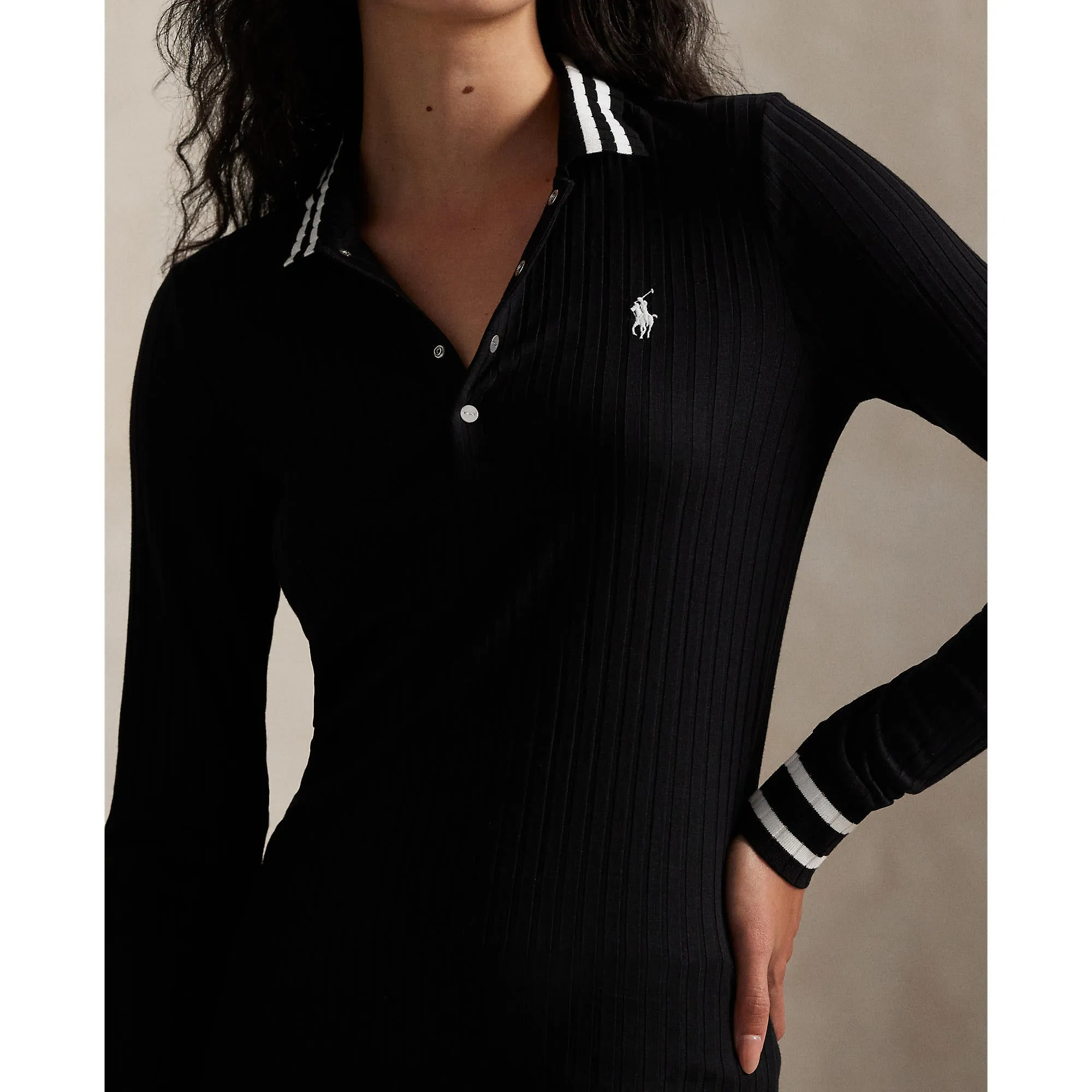 RLX Ralph Lauren Women's Rib Knit Long Sleeve Golf Shirt - Polo Black NonChafe