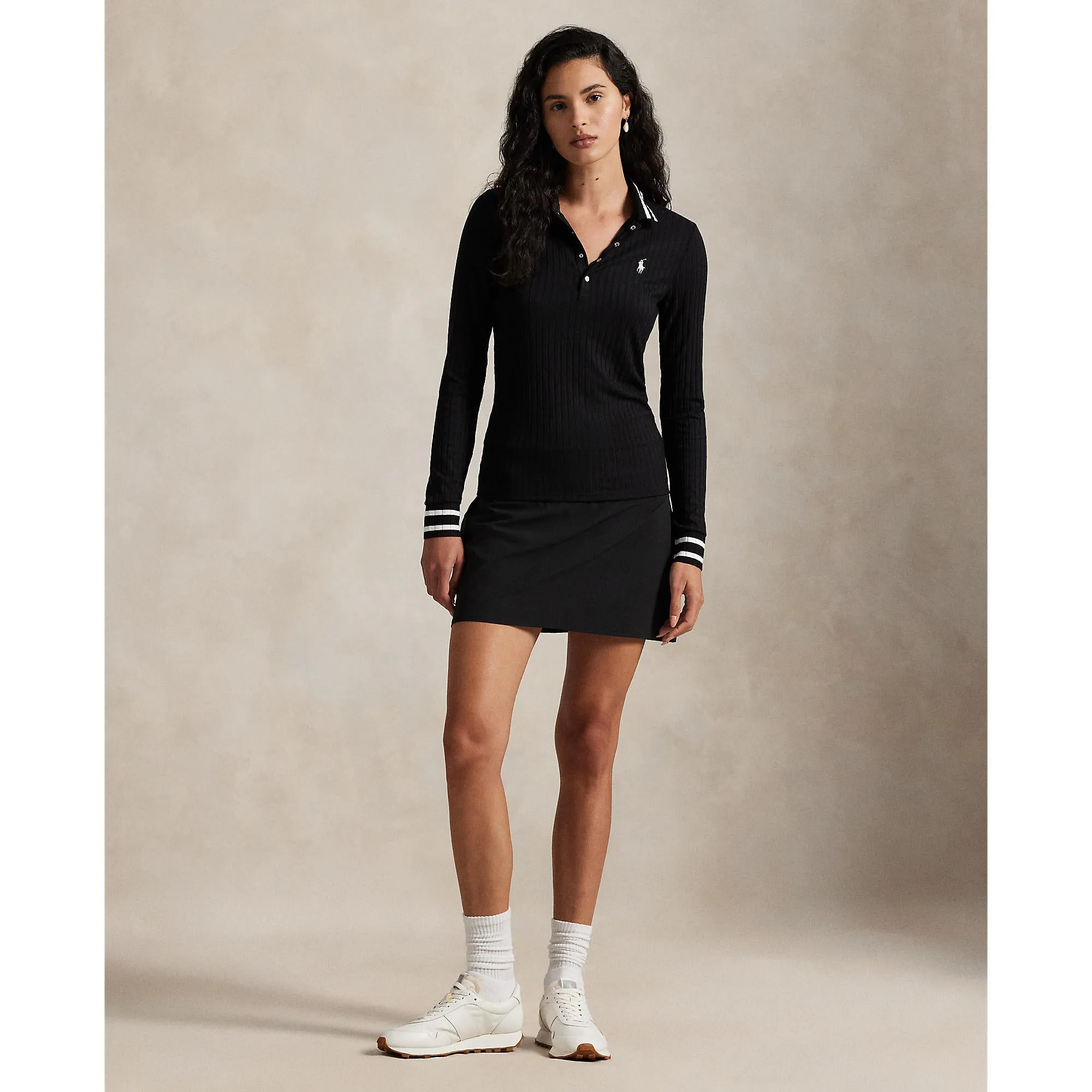 Winter Wear RLX Ralph Lauren Women's Rib Knit Long Sleeve Golf Shirt - Polo Black