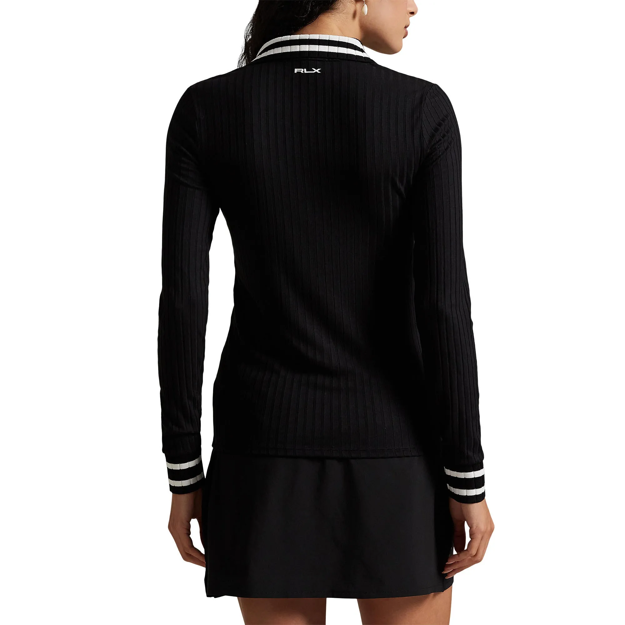 CompactFold FastDrying Inner Layer RLX Ralph Lauren Women's Rib Knit Long Sleeve Golf Shirt - Polo Black