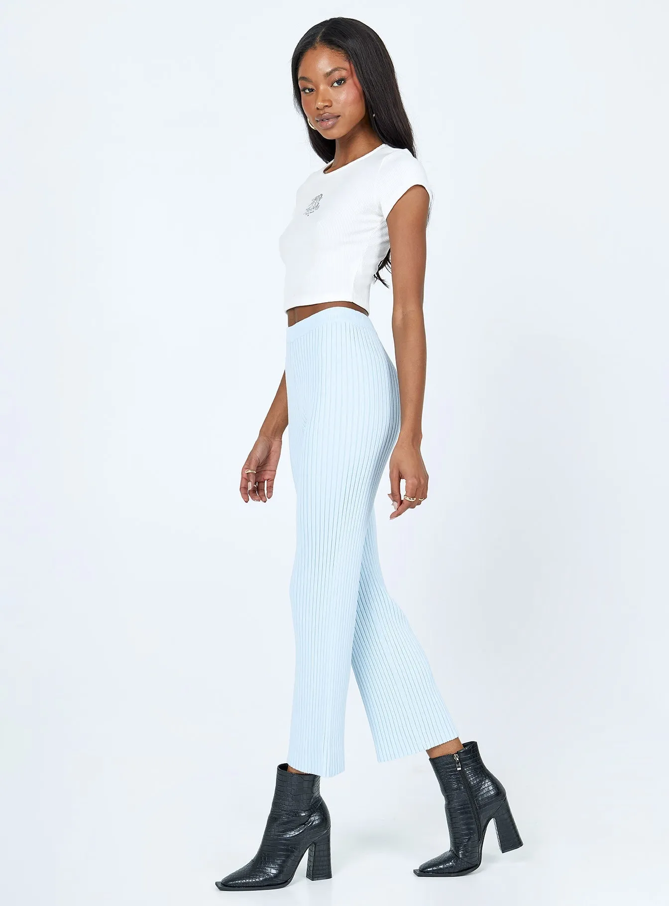 Layer Comfort On The Move Ginny Ribbed Knit Pants Blue