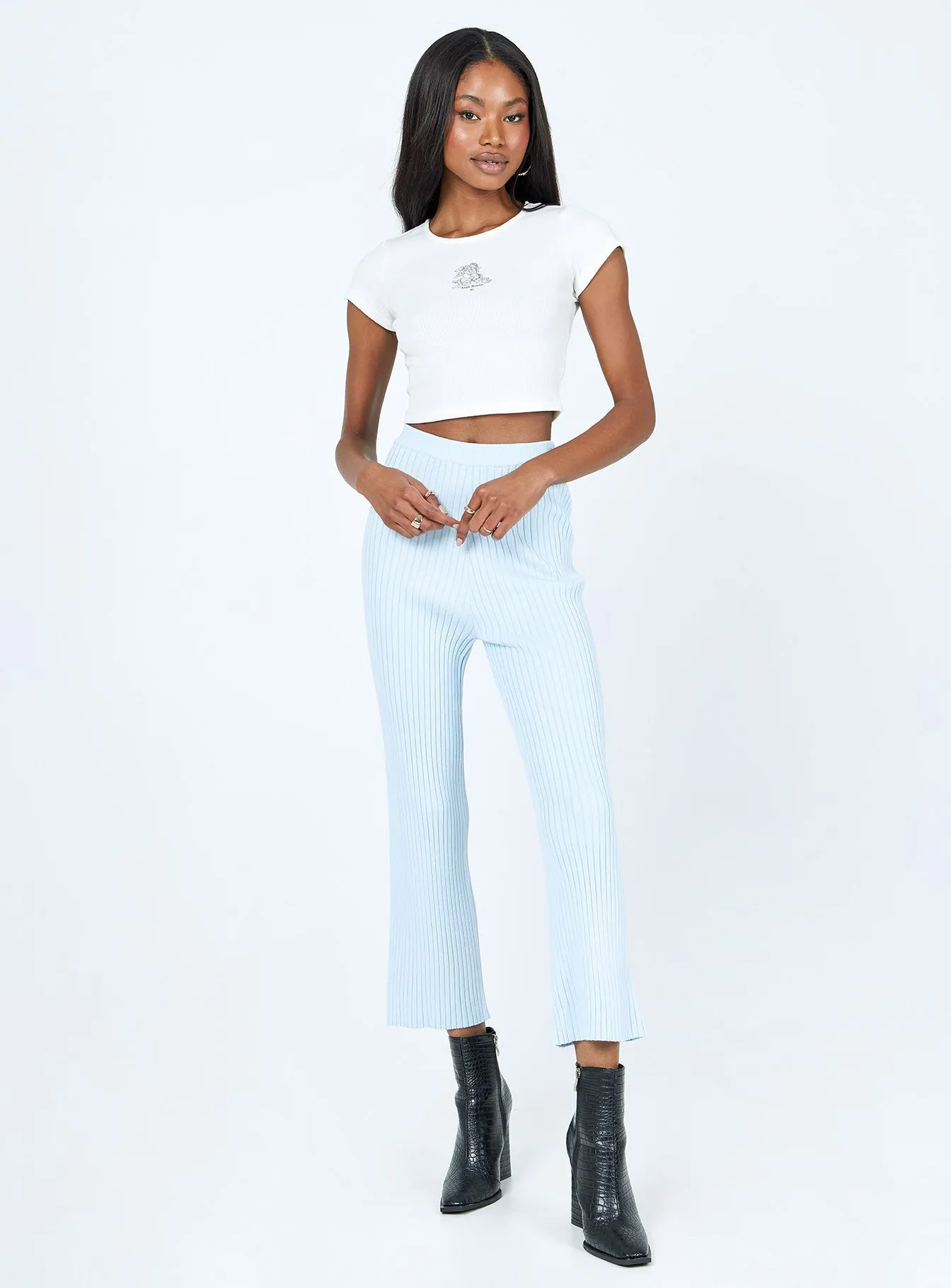 Ginny Ribbed Knit Pants Blue Linen blend Rest Easy