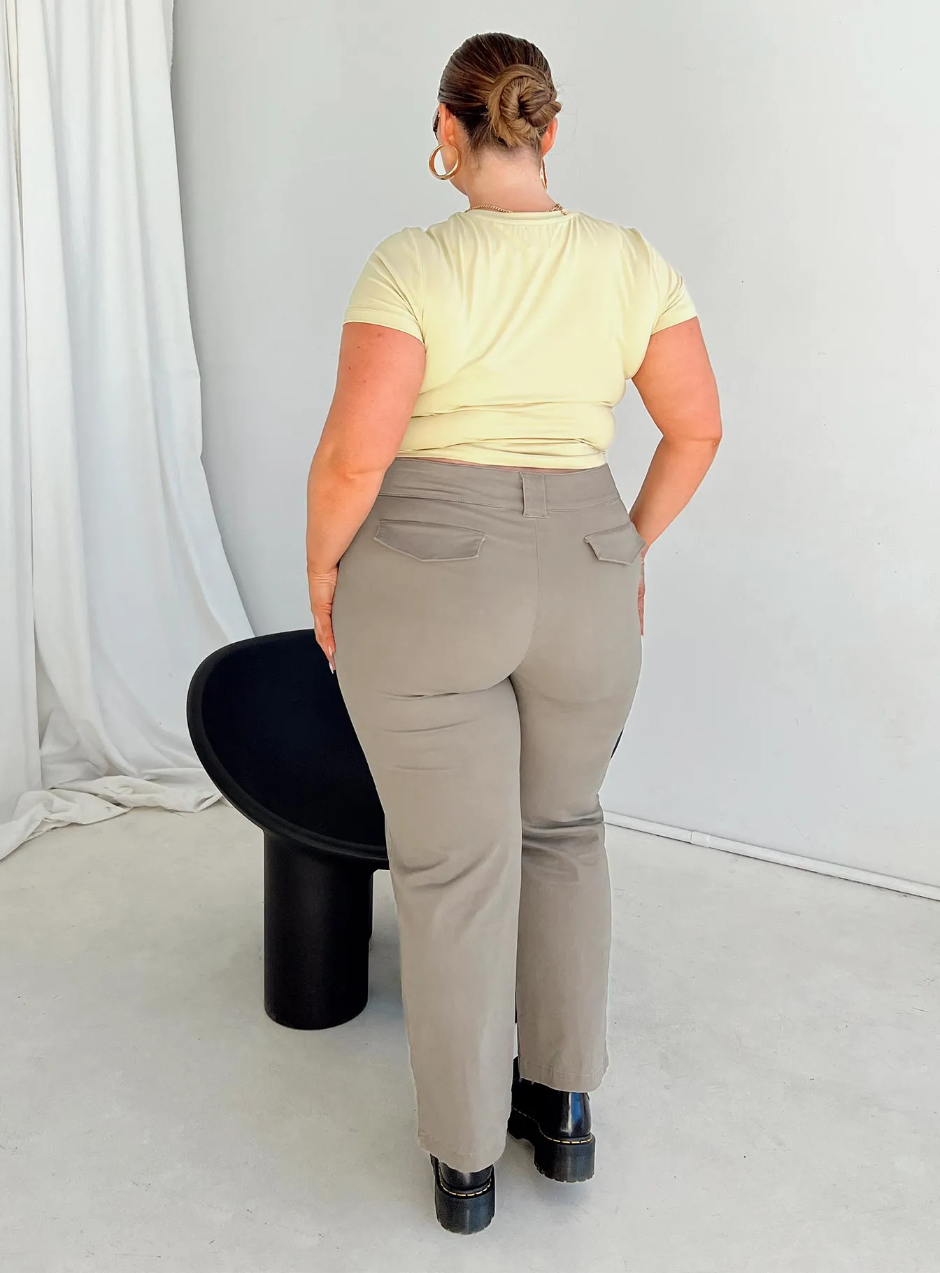 Bass Drop Mid Rise Bootleg Pant Curve Khaki Modern Waist