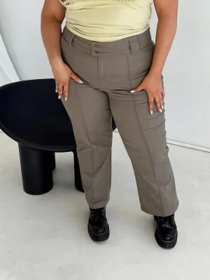 Travel Fit Flared bottom Bass Drop Mid Rise Bootleg Pant Curve Khaki