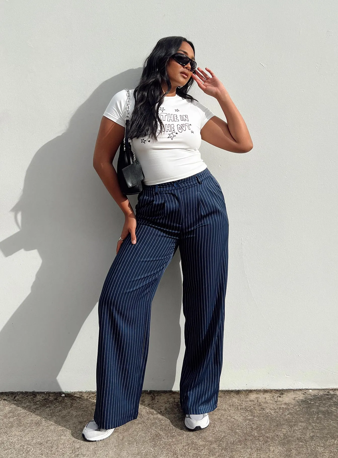 Quick Release Buckle Loose Design Archer Pants Pinstripe Navy