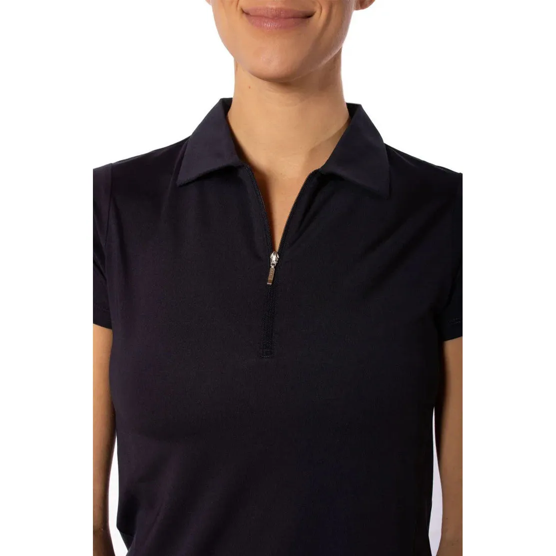 QuickDrying Fiber Golftini Women's Short Sleeve Zip Golf Shirt - Navy