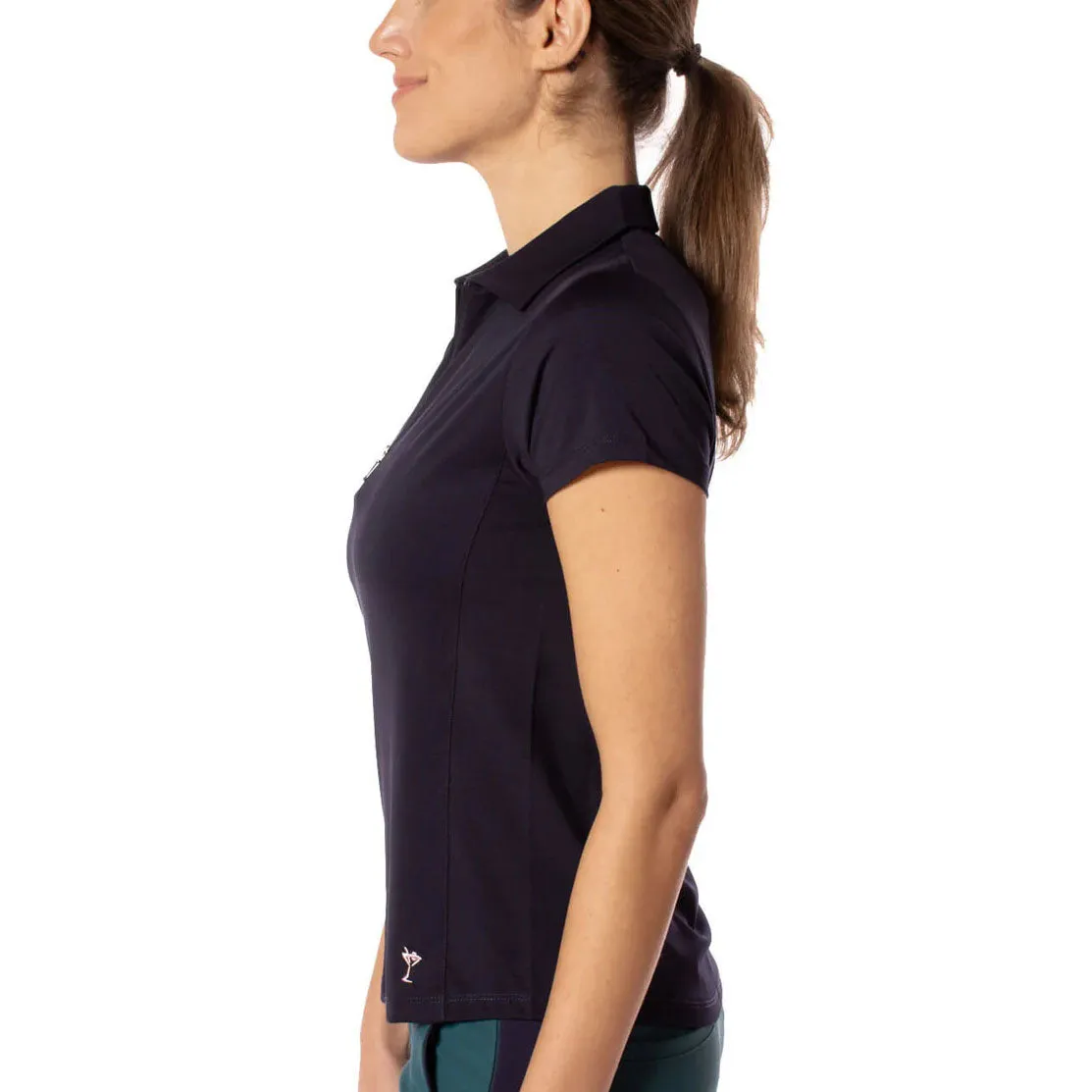 Golftini Women's Short Sleeve Zip Golf Shirt - Navy NonBindingEdges Warm Socks