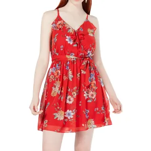 Women's Ruffle-Detail Fit & Flare Dress,Red Perfect Style Layered Comfort
