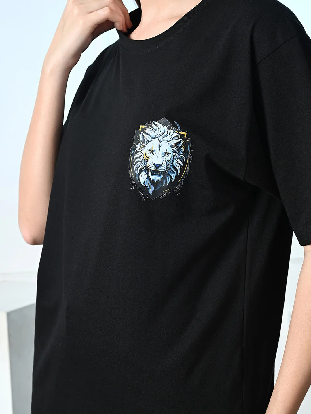 Classic 100% Cotton Lioness T-shirt - Black Relax Style Trend Easy Comfort