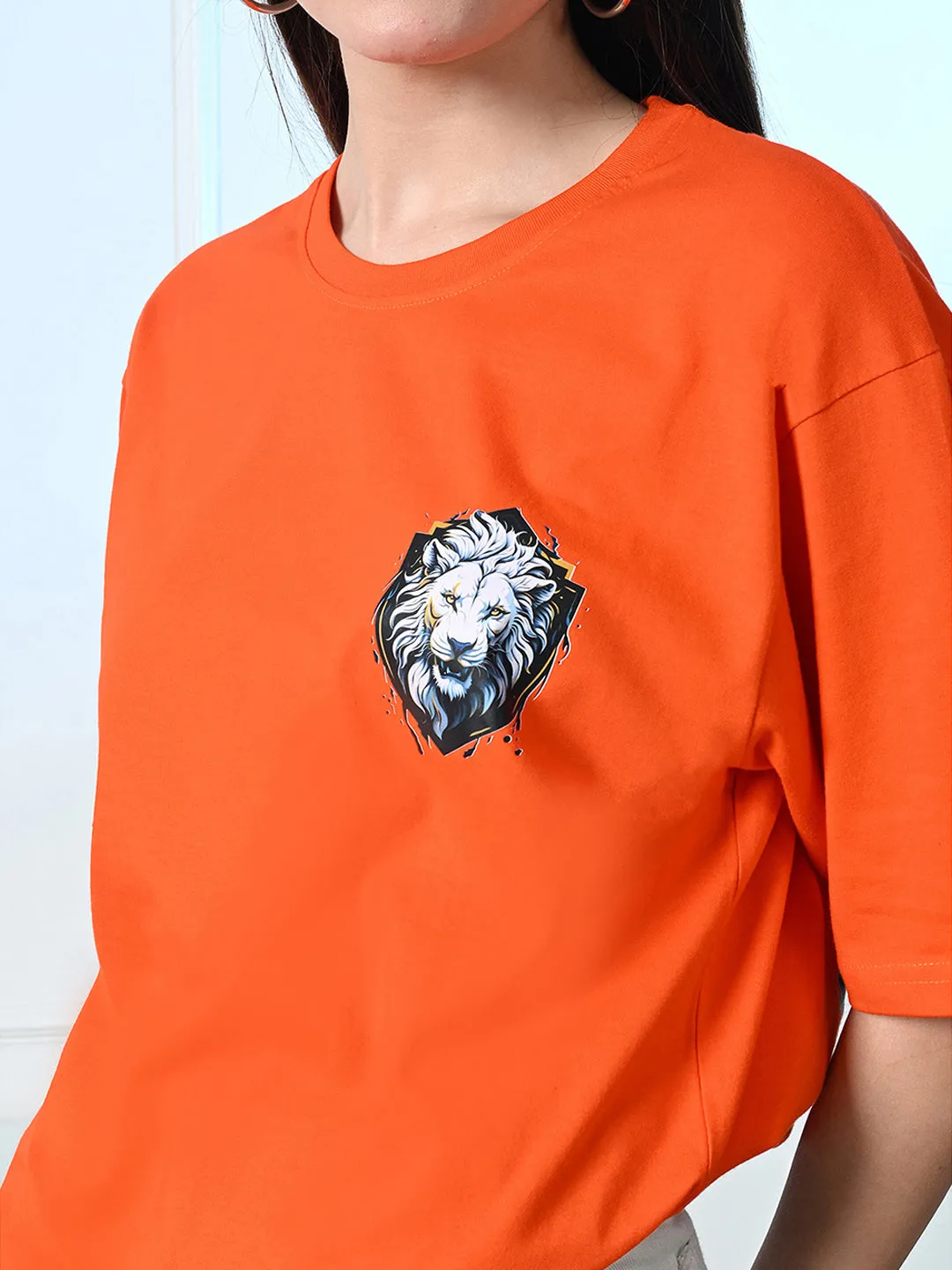 Classic 100% Cotton Lioness T-shirt ?C Orange Thermoregulating Fabric Perfect For Relaxing
