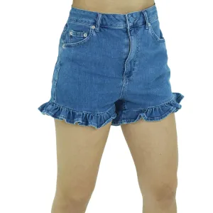 Body Movement Sporty Design Women's Denim Short,Blue