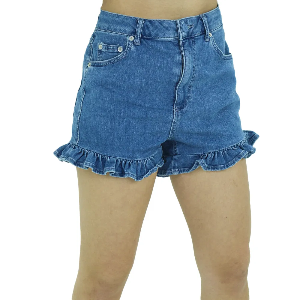 Body Movement Sporty Design Women's Denim Short,Blue