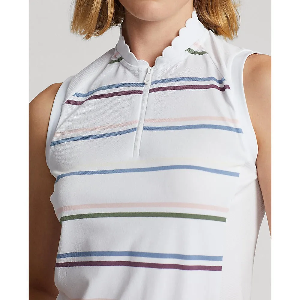 RLX Ralph Lauren Women's Sleeveless Zip Golf Shirt - Pure White Multi Layer Light