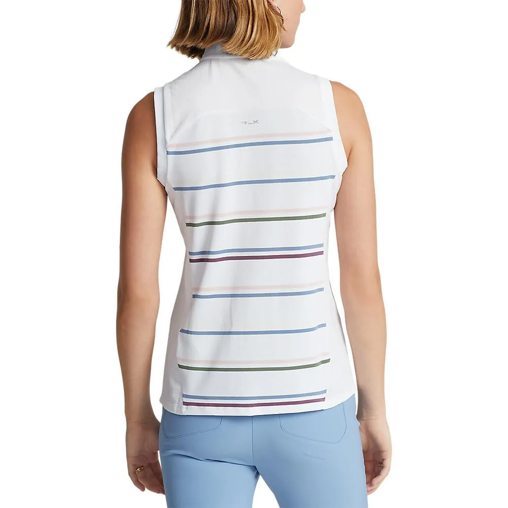 RLX Ralph Lauren Women's Sleeveless Zip Golf Shirt - Pure White Multi Focus Fit ThermalRegulating Layer