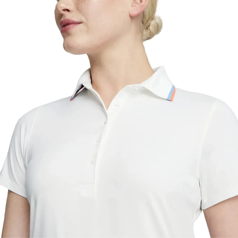 Puma Women's Cloudspun Tipped Golf Polo Shirt - White Glow/ Regal Blue Cozy Cardigan GridTexture