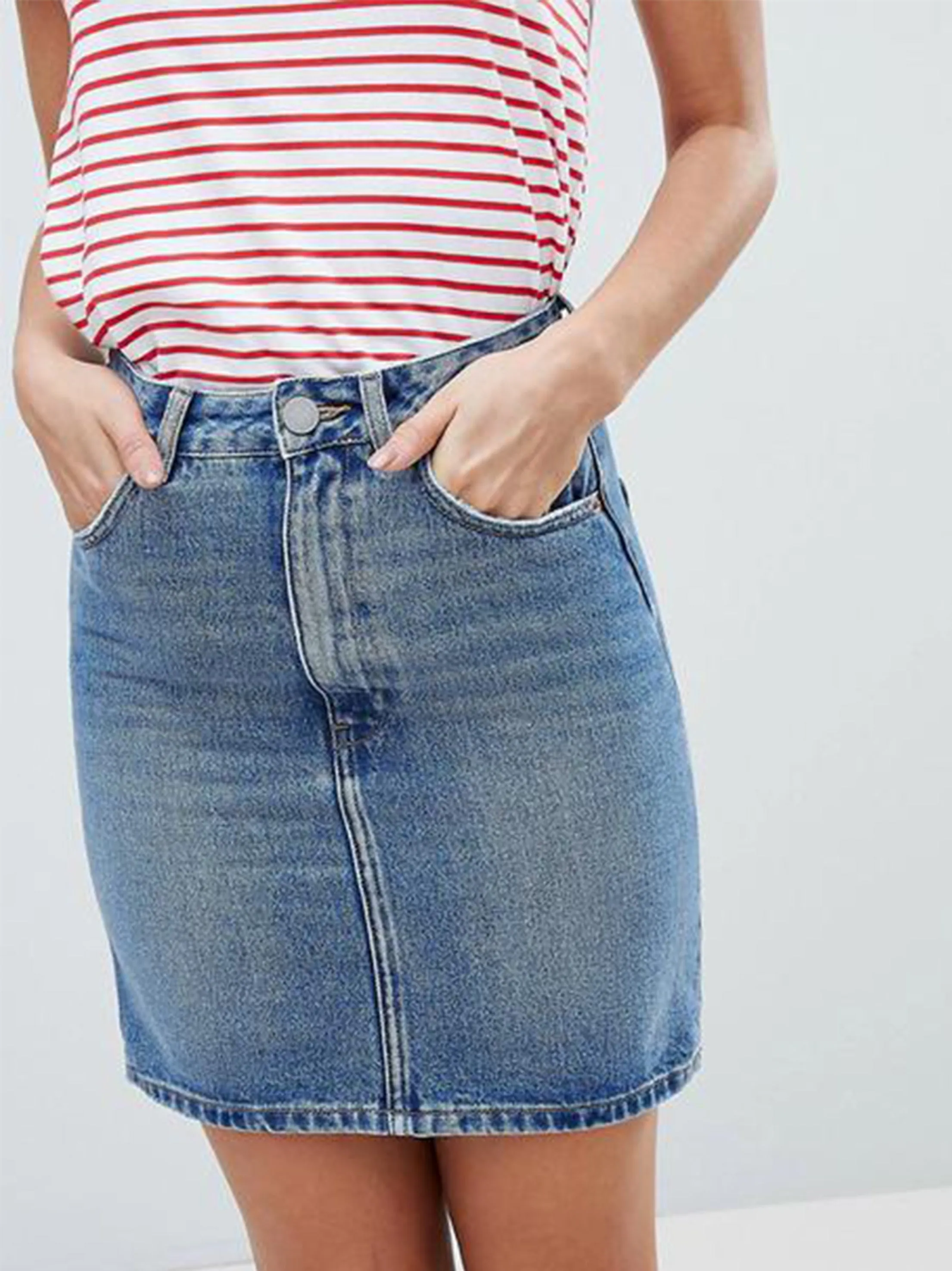 Women's Plain Solid Denim Skirt,Blue Dance Practice Family Celebration