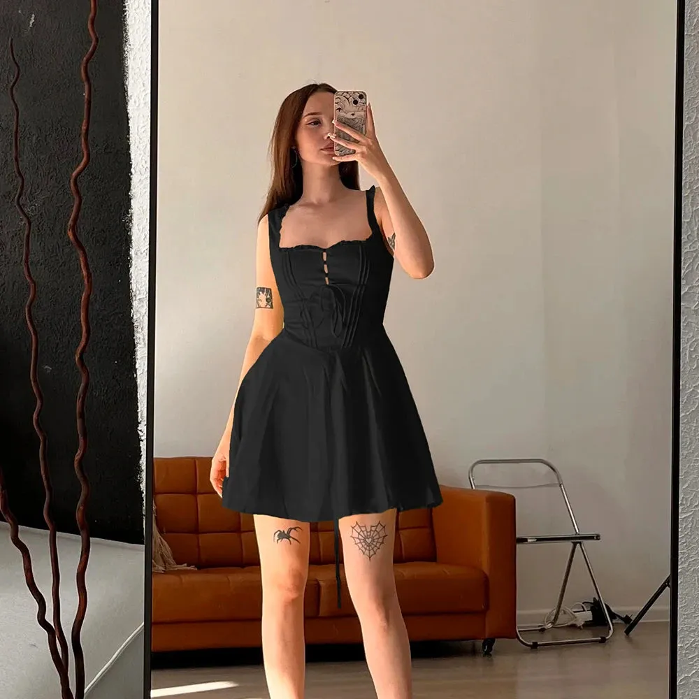 Chic Tailoring Winter Proof Summer Lovely Cute Mini Dress Black Hollow Out Sexy Party Dress