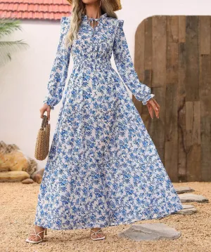 Elegant ladies Spring And Autumn Long Sleeve Floral maxi Dress Cool Elegance