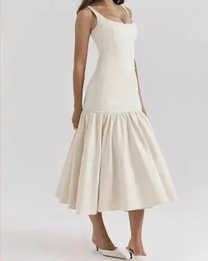 Summer Round Neck Sleeveless Solid Color Pleating Slim Fit Dress Bride Side