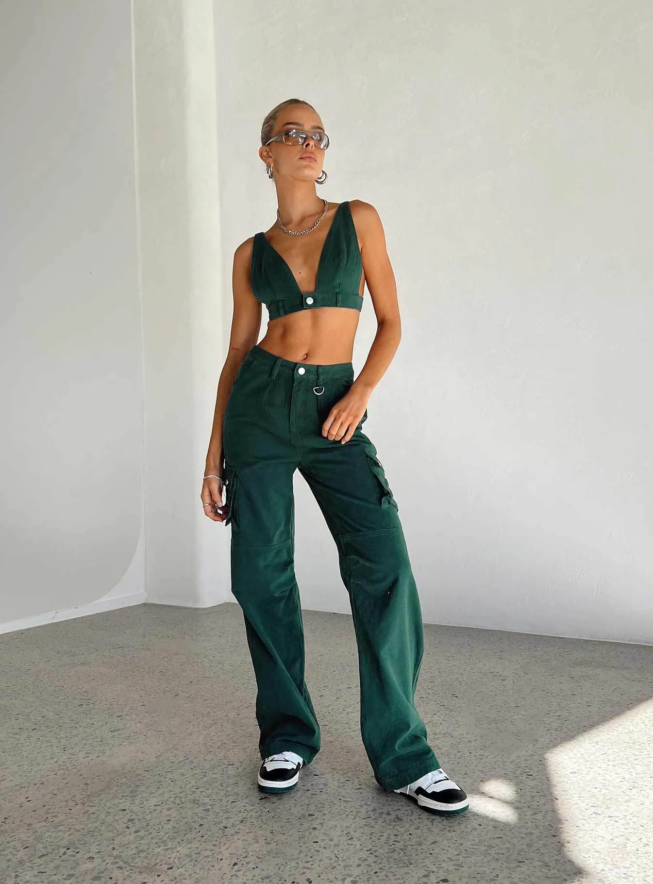 Paige Mid Rise Cargo Jean Denim Green Perfect Movement