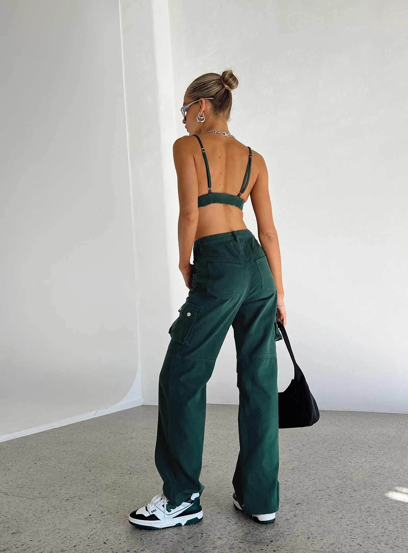 Twill Weave Texture Cold Weather Gear Paige Mid Rise Cargo Jean Denim Green