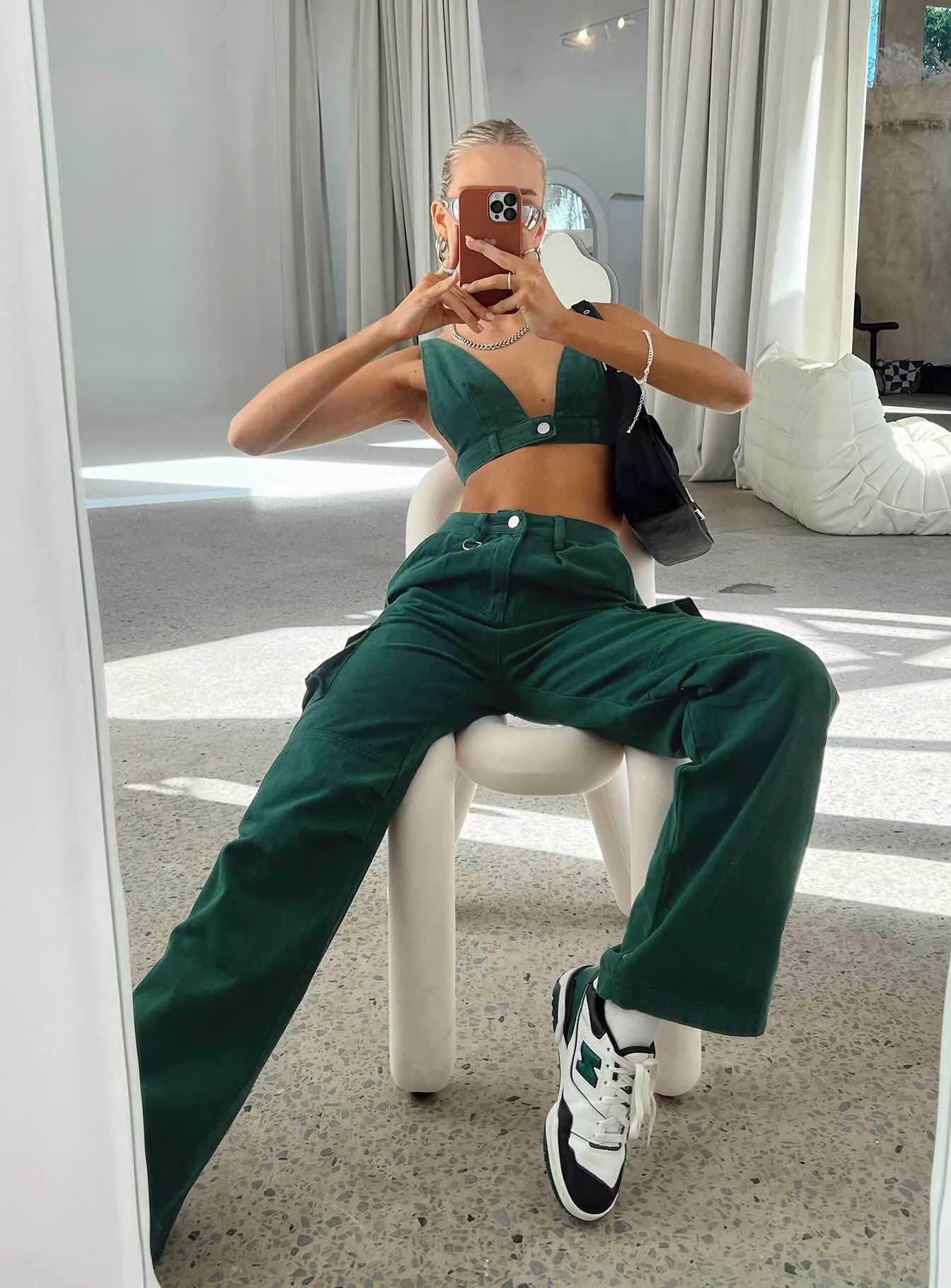 Paige Mid Rise Cargo Jean Denim Green Comfortable Layers