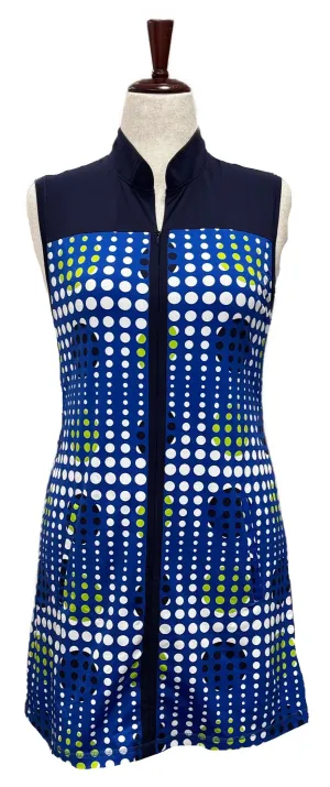 Kinona Navy, White & Green Polka Dot Women's Golf Dress Size M Stylish Vibe Gentle Motion