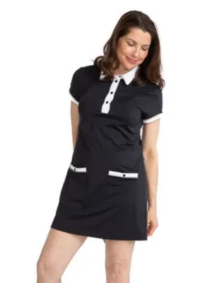Balanced Tones New Kinona Short Sleeve Play it Through Golf Dress in Black Size S MSP$179